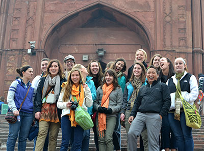 Students in front of mosque. 