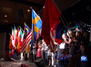 UW-L's international students holding flags