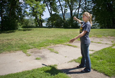 Sara Erickson explains how shooting range was used. UW-L student Sara Erickson explains how a shooting range was used.