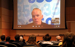 Photo of McKibben and audience. 