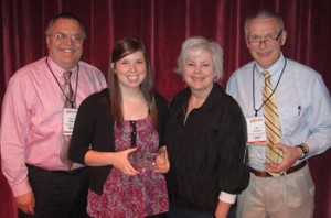 From left, Terry Wirkus, Academic Technology Services; Claire Hickey, UW-L student; Patricia Hickey, Claire’s mother; Jim Jorstad, Academic Technology Services