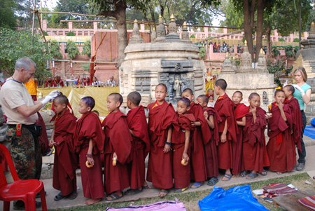 Monks line up to receive treatment