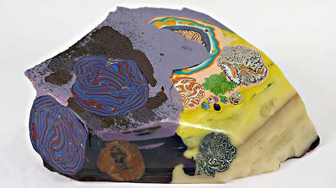 Laura Moriarty “Pingo, 2017,” encaustic, black sand, powder charcoal, metallic
pigment, 5.5 x 15.5 x 10
Read more →