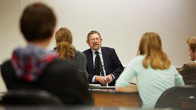 On October 26-27, Michael Kosterlitz, the co-winner of the 2016 Nobel Prize in Physics, was the 18th Nobel Laureate to visit UW-La Crosse. Here he speaks with a UWL Physics class. The annual lecture series has helped UWL’s Physics Department gain its reputation as a recognized leader in physics education.
Read more →
