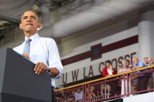 President Barack Obama spoke to a crowd of about 2,400 people at UWL's Recreational Eagle Center Thursday, July 2. 