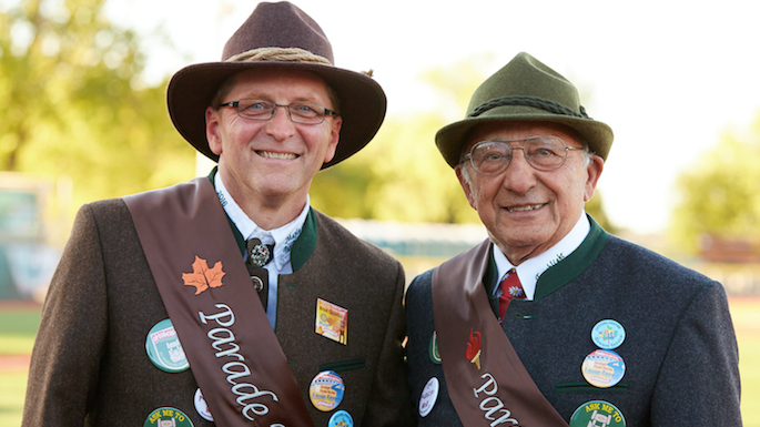 The 2016 Oktoberfest parade marshals are Brad Quarberg, ’85, left, and Louie Ferris, ’68.
Read more →
