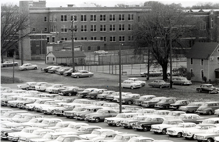 Photo of parking lot in 1960. 