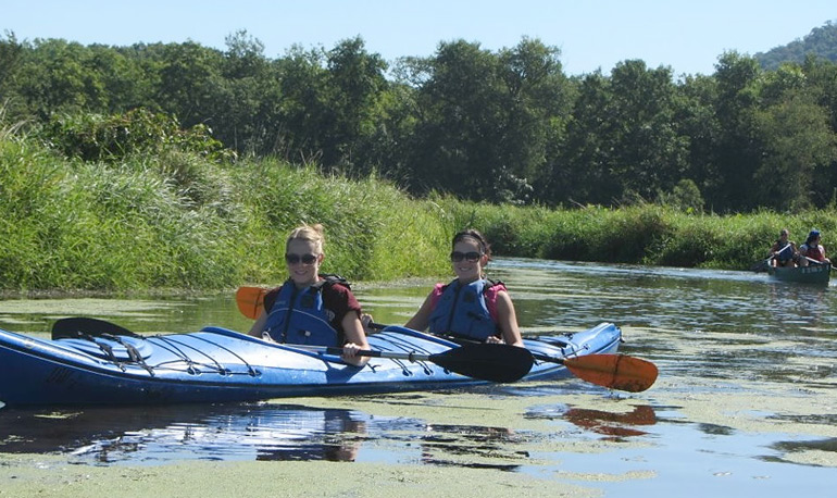 Students kayak together during last year’s Perrot State Park Paddling Day Trip. 