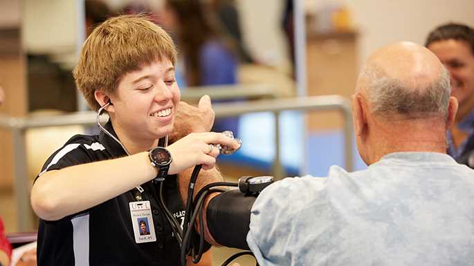 Tess Harvatine, UWL doctor of physical therapy program student, takes a blood pressure as part of a physical therapy evaluation of a person with Parkinson’s Disease. The practice was part of an Adult Neurological Rehabilitation course at UWL. Participants were community volunteers.
Read more &rarr;
