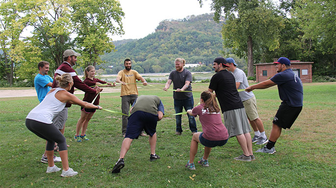 Students in REC 306 (Environmental Ethics, Outdoor Recreation & Natural Resources) participate in a class activity in fall semester 2015. Most students in the course are in UWL’s Recreation Management and Therapeutic Recreation program either as a major or minor. 