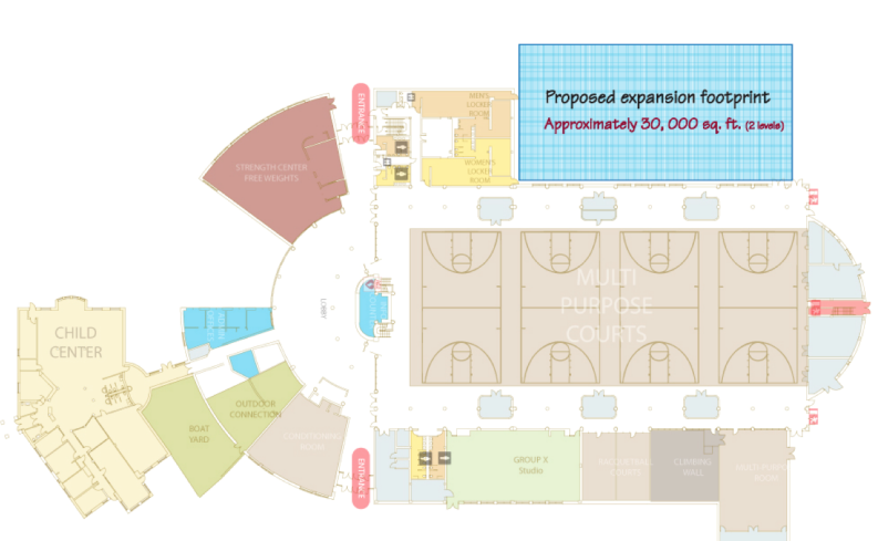 Image of REC floor plan with addition space highlighted. 