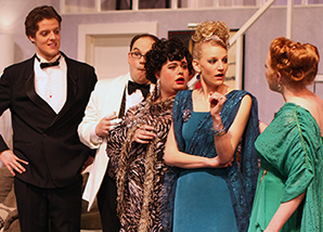 Image of students in the cast of "Rumors" during a December performance.
