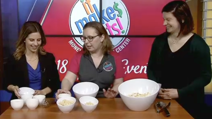 From left, Brittany Lake, WXOW Daybreak anchor; Jessica Harke, dietitian for Chartwells at UWL; and Kristine Seim, UWL graduate assistant for the It Make$ Cents! Money Management Center, try out a recipe using Ramen noodles on Daybreak.
Photo courtesy of WXOW.
Read more →
