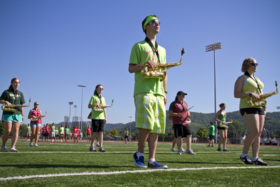 The Screaming Eagles Marching Band rehearses at the Veterans Memorial Field Sports Complex.