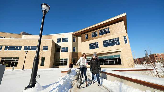 The U’s interior and exterior design is inspired by UWL’s natural surroundings. The building’s edifice emulates the sandstone bluff to the university’s east — Grandad Bluff. The main floor mimics the convergence of the three rivers in La Crosse with three main entrances converging upon an information desk and central gathering place.
Read more →

