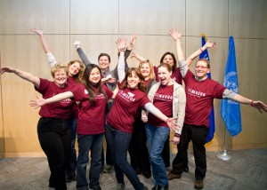 University Communications team wearing LIVEMAROON gear