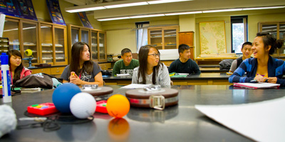 Upward Bound students in science class