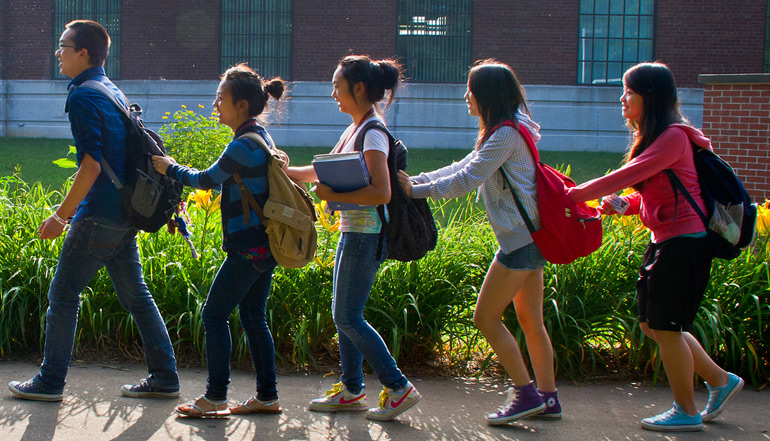 Students  walking. 