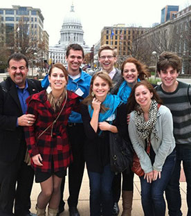 UW-L Choral Union in photo in front of Wisconsin Capitol in Madison. 
