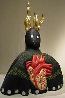 "Water Buddha" - painted wood, gold leaf, mussel shells.