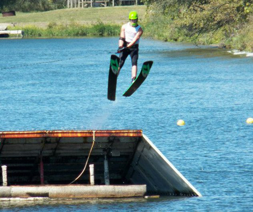 WaterSki1 Water Ski Team member Kellen Dorff jumps off a ramp.