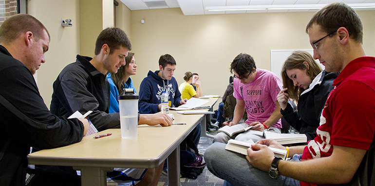 Students working on group project in class. 