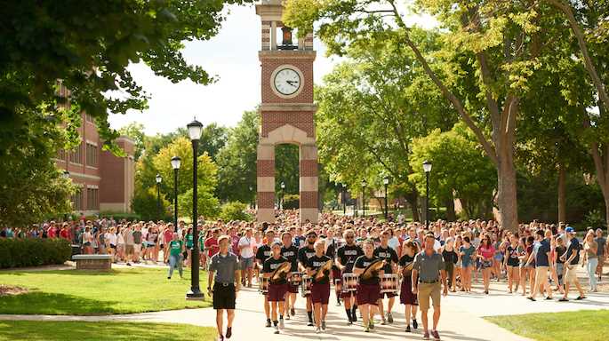 The UWL Screaming Eagles Marching Band leads new first-year students through campus during Welcome Week.
Read more →
