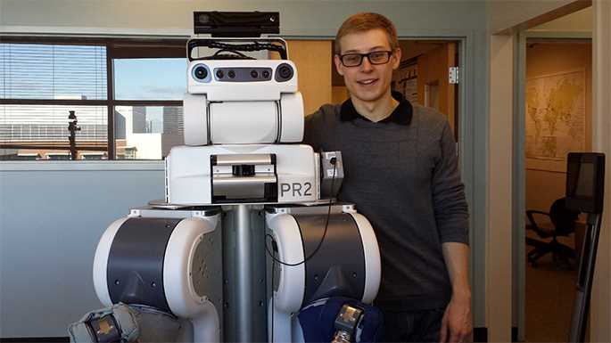 Zackory Erickson, ’16, received the Strzelczyk Award as a UWL undergraduate. Today he is a doctoral student at Georgia Tech where he does research to design robots to intelligently collaborate with and assist humans. This robot, “Monty,” can pull a hospital gown onto a person’s body and determine hundreds of forces between the cloth and the person’s body. 
Read more →
