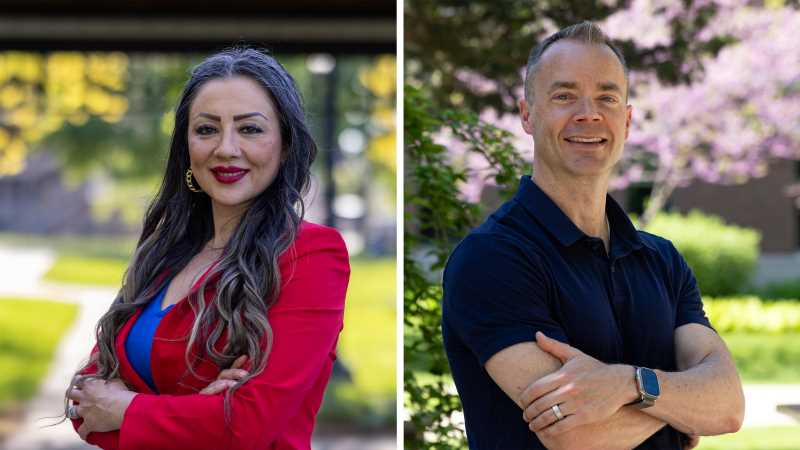 CASSH's Sona Kazemi and Ryan McKelley were among six UWL faculty members to receive a 2025 Eagle Teaching Excellence Awawrd.