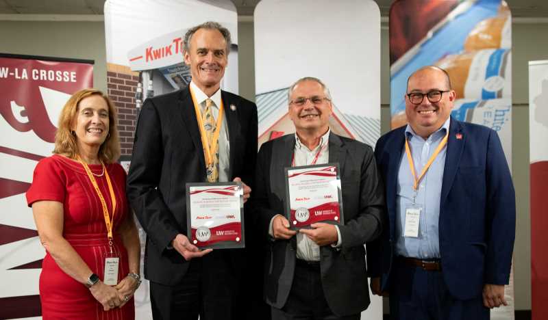 From left to right: Regent Vice President Amy Blumenfeld Bogost, UWL Chancellor Joe Gow, Kwik Trip President and CEO Scott Zietlow, and Vice President for University Relations Jeff Buhrandt.