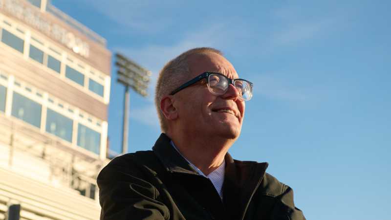 Terry Wirkus, ’79 & ’88, has hung up his clipboard after 25 years announcing for the UWL Screaming Eagles Marching Band during home football games. He followed the footsteps of his father, Tom Wirkus, who had announced for the band the previous 25 years. 