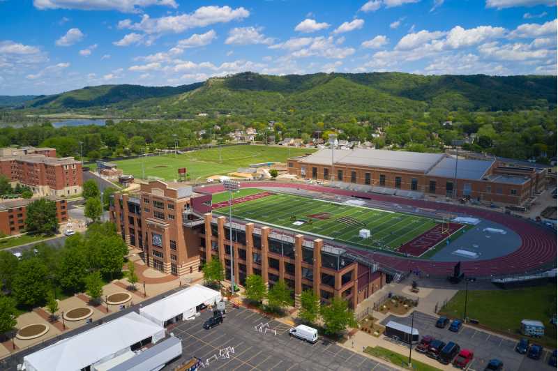 The view of the new Fieldhouse just east of Roger Harring Stadium.