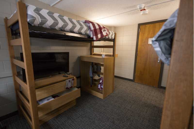 Like home: Updated room furniture was included in the Laux Hall renovation.
