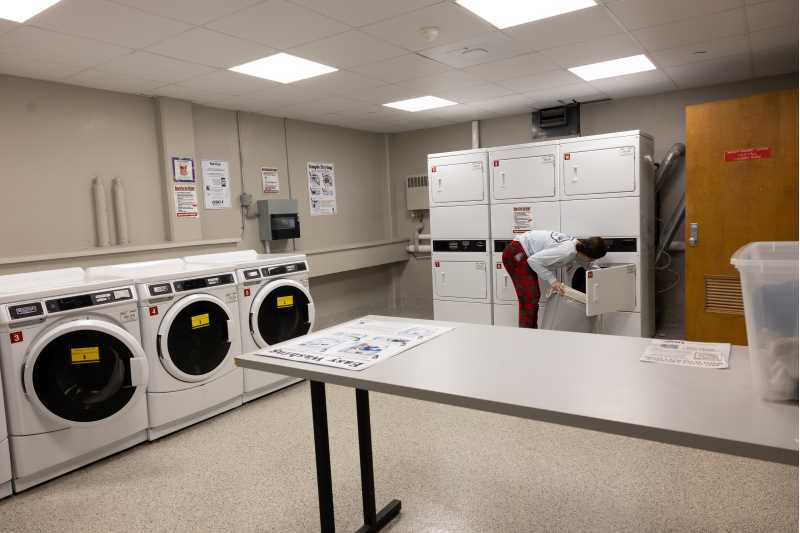 Soaps and suds: Laundry is still a must in Laux Hall.