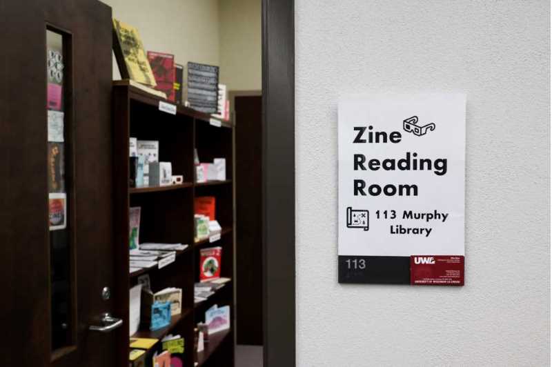The Zine Reading Room is located in 113 Murphy Library