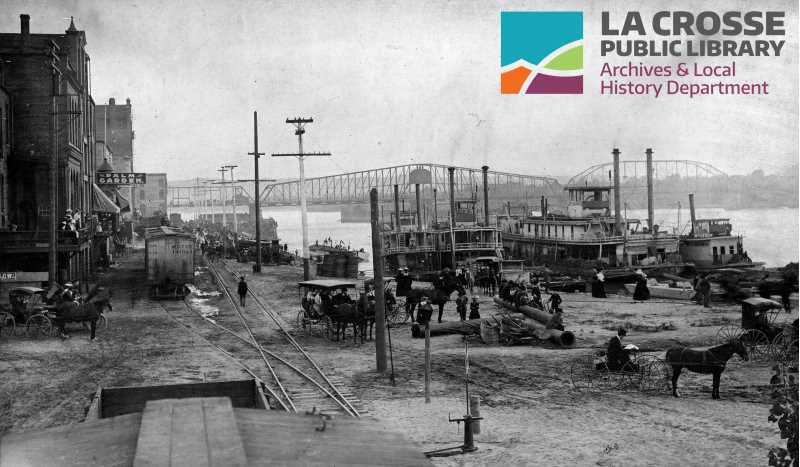 Historic shot of of the Mississippi River in La Crosse. c. 1900. Photo courtesy of La Crosse Public Library.