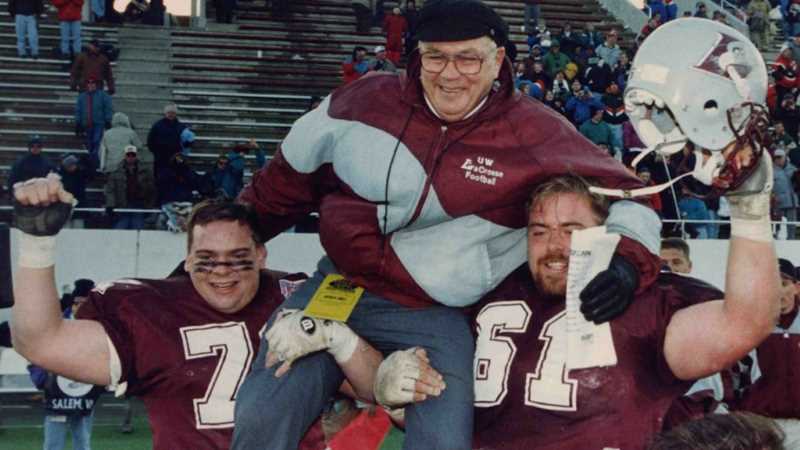 Roger Harring, '58 & '62, coached UWL to three national championships between 1985 and 1995. Roger Harring Stadium at Veterans Memorial Field Sports Complex was later named in his honor.