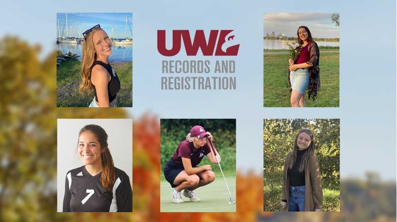 The 2020 transfer student award recipients from left to right: Karley Everson, Members of UWL's Records & Registration Office, Kira Greenfield, Natalie Jamison, Maija Tanberg and Hannah Trautsch
