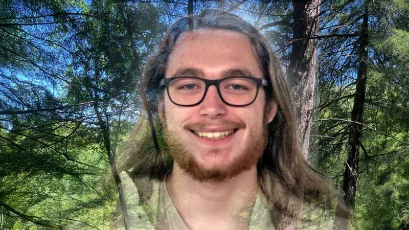 Andrew Hamilton, UWL biology student, is researching Eastern Hemlock trees that face various threats to their survival, including this small aphid-like bug called Hemlock Woolly Adelgid (HWA).