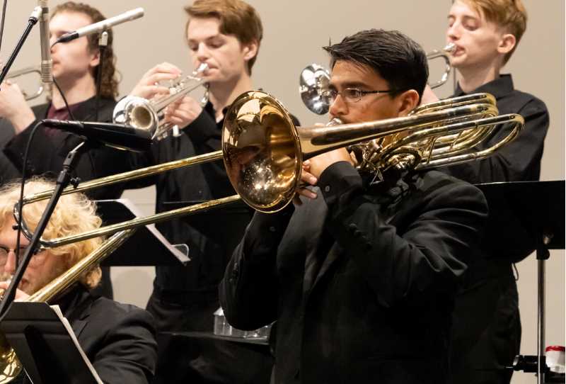 Leo Chavolla, Sound Designer and Engineer and Bass Trombonist, will graduate in May 2024 with a music performance major with jazz performance emphasis and theater technology minor and art minor.  
