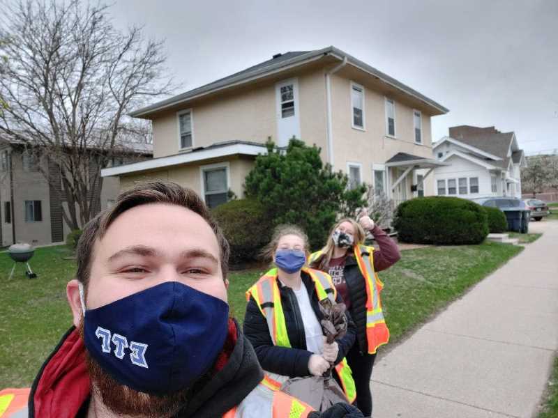 Among the 30 members of the Alpha Chi Chapter of Order of Omega who headed out into UWL neighborhoods April 14, to pick up trash were, from left, Zach Hanson (Sigma Tau Gamma,) Katherine Gapinski (Sigma Sigma Sigma,) and Myah Tofson (Alpha Xi Delta).