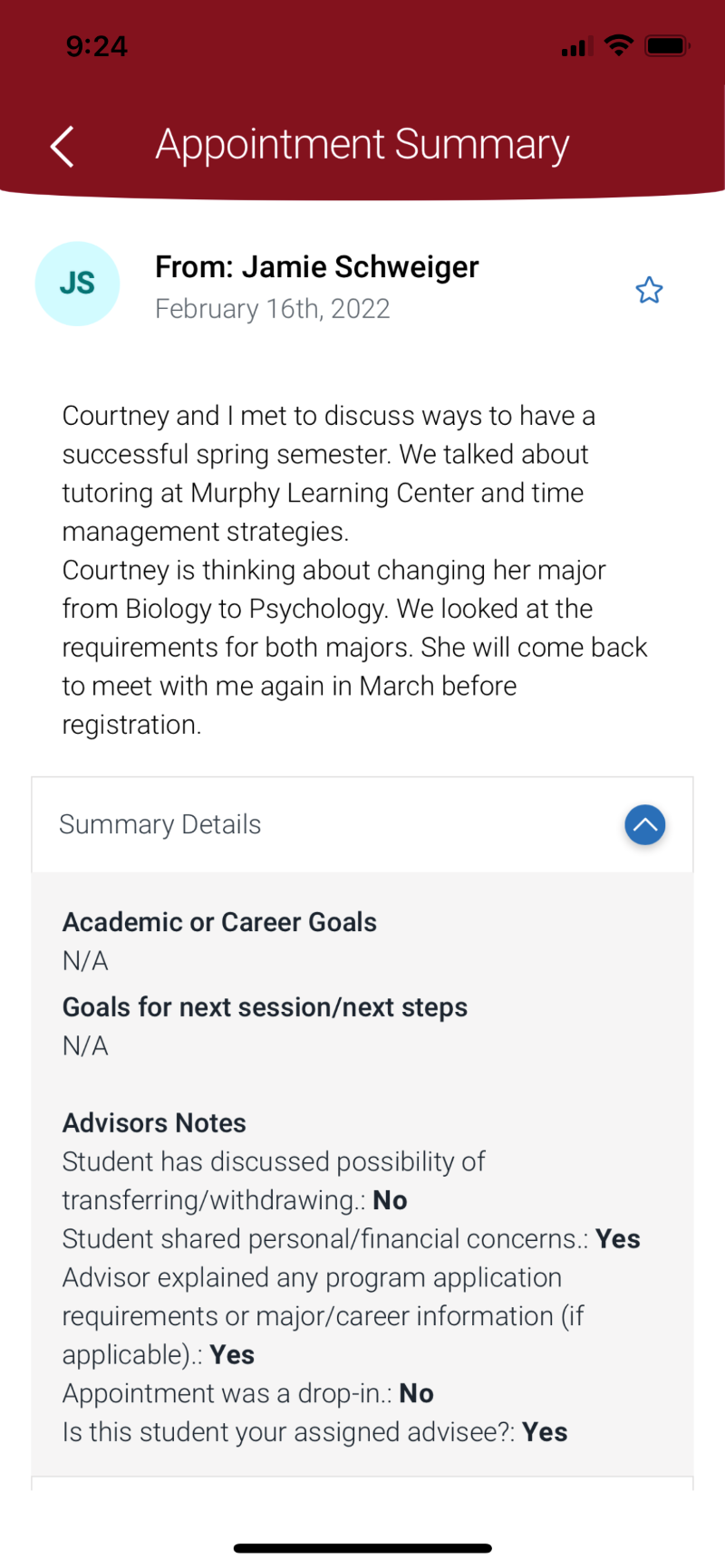 Appointment Summary