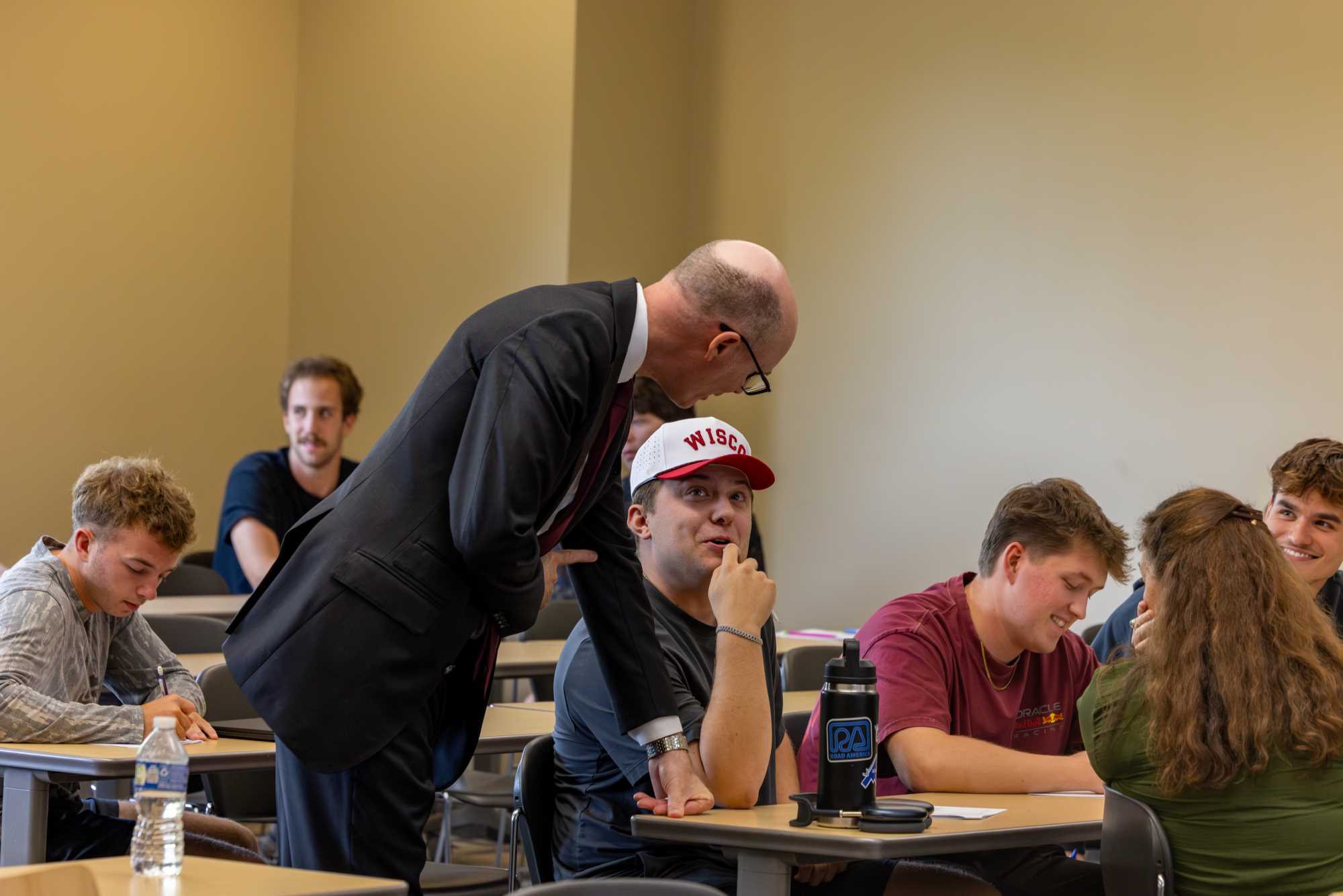 Chancellor visiting students in the classroom during Governor Evers visit
