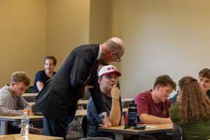 Chancellor visiting students in the classroom during Governor Evers visit