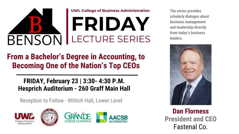 Flyer for Benson Guest Speaker Series - Dan Florness on Friday, February 23rd