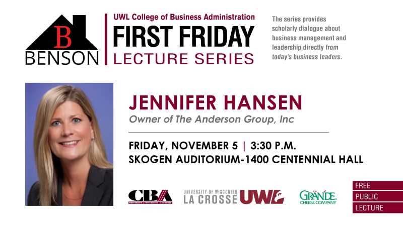 Flyer for Benson Guest Speaker Series - Jennifer Hansen on November 5, 2021