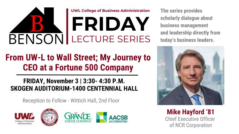 Flyer for Benson Guest Speaker Series - Mike Hayford on November 3rd, 2023