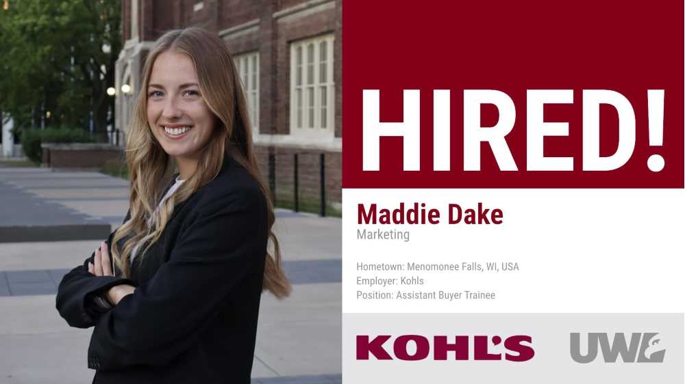 Maddie Dake hired by Kohls as an Assistant Buyer Trainee