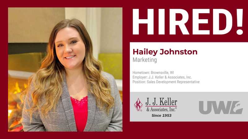 Picture of Hailey Johnston. Marketing graduate. hired by J. J. Keller and Associates Inc. 2023