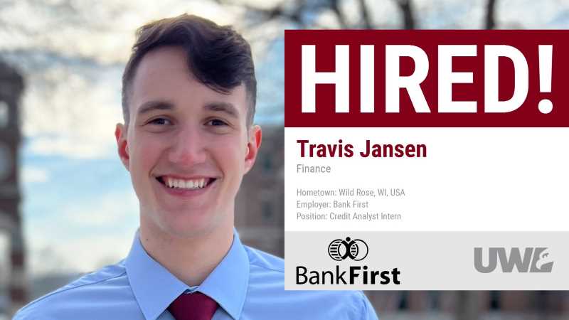 Picture of Travis Jansen, Finance graduate. Hired by Bank First 2023
